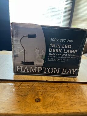 Hampton Bay Black and Gold 15 in LED Desk Lamp - Touch Control